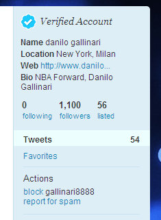 Account Twitter di Danilo Gallinari Zero following