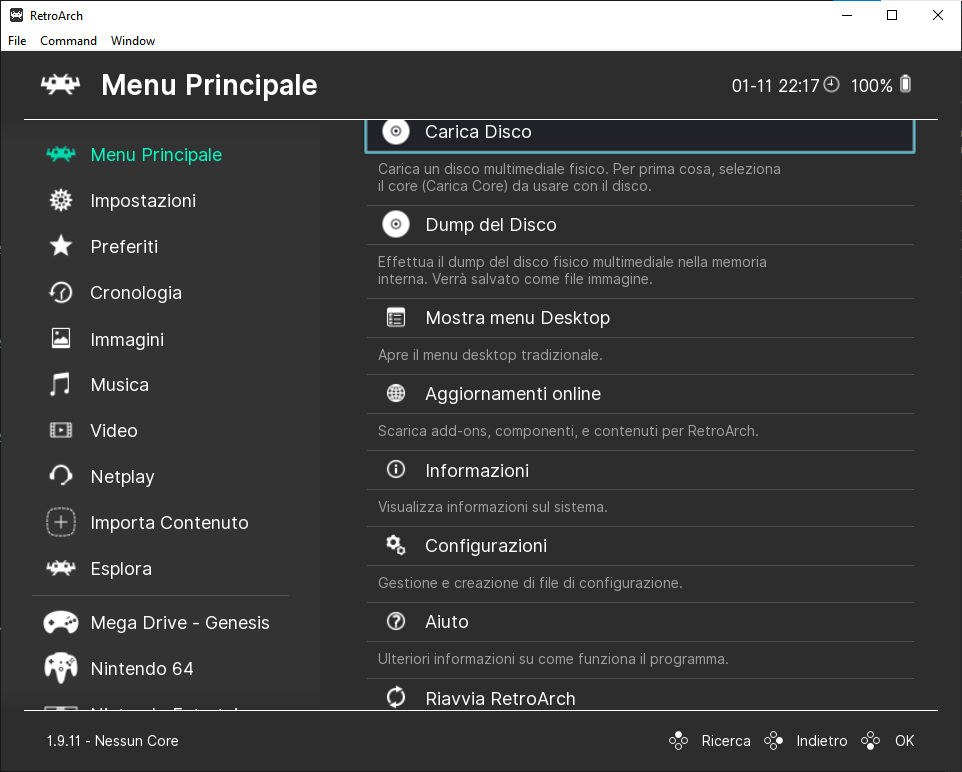 Interfaccia di Retroarch